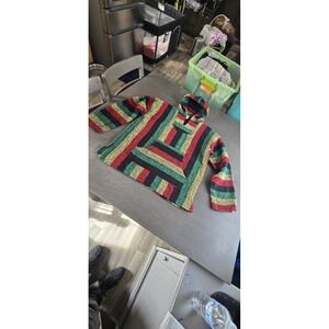 Frank's Textiles Baja Hoodie in a Rasta/multicolor stripe pattern, size medium.